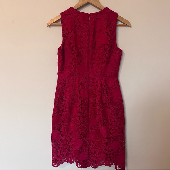 Ann Taylor sheath lace overlay midi dress red women’s size 0P - Picture 7 of 9